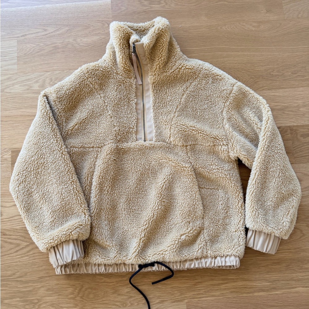 Varley Taupe Sherpa Zip Pullover